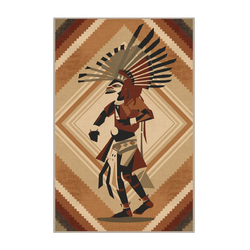 Tapis moelleux moelleux à motif de blocs Hopi Kachina, 3 x 5