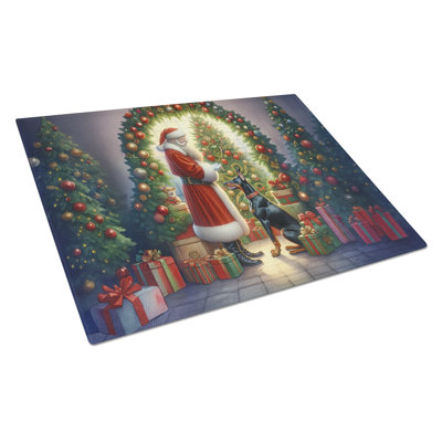 Doberman Pinscher and Santa Claus Glass Cutting Board