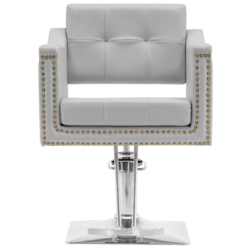 Fauteuil de coiffeur vintage avec garniture cloutée, Similicuir gris