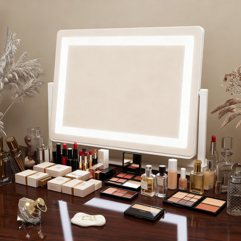 Miroir de salle de bain lumineux avec contrôle tactile intelligent, 3 modes de couleur et luminosité réglable, miroir de maquillage à DEL avec grossissement 10 fois, rotation à 360 °, cadre en aluminium robuste