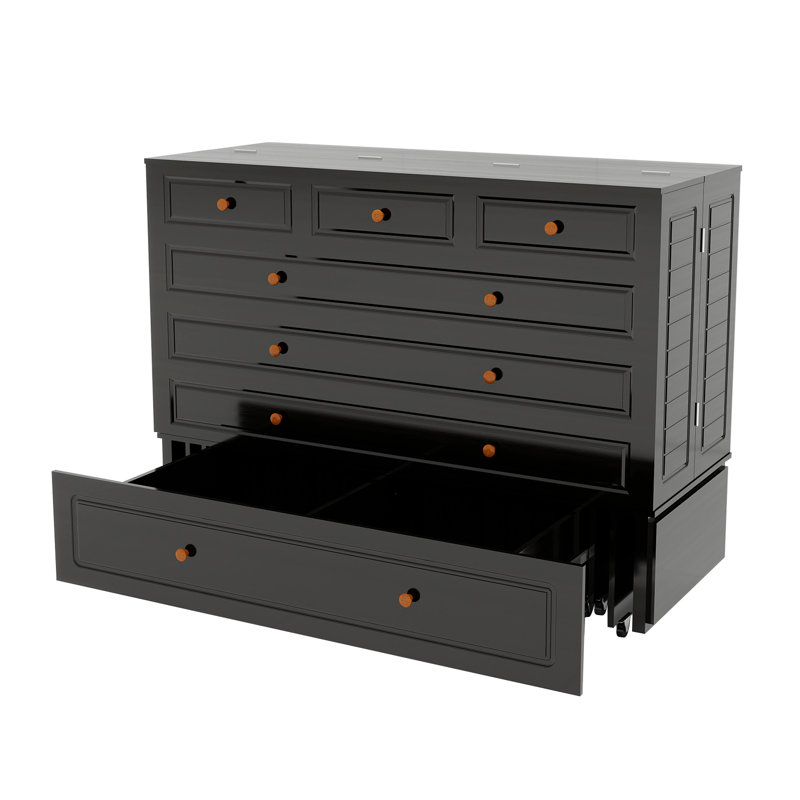 Queen Murphy Bed With Drawer, Black