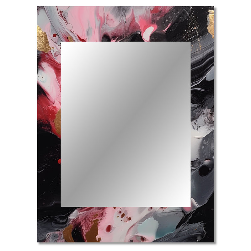 Red and Black Marble Whispers IV - Miroir mural décoratif en marbre, miroir moderne, impression d'art en métal, 40 po x 30 po