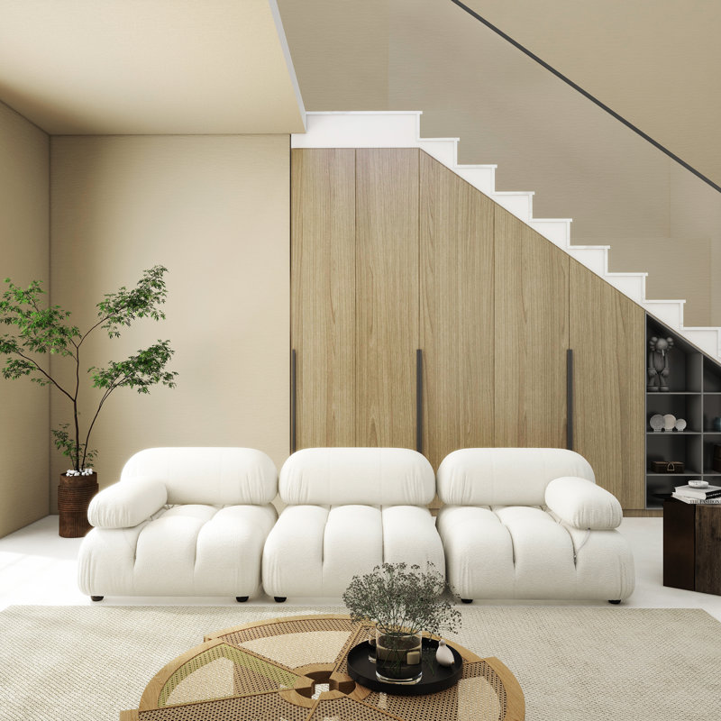 Canapé modulaire 3 pièces 109,5 po Sigma, Bouclé ivoire, H 27,5 po x l 109,5 po x P 36 po, 3