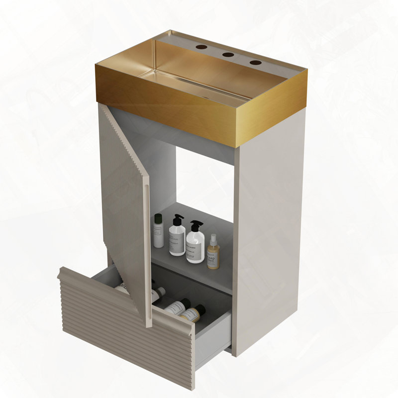 Meuble-lavabo autoportant avec évier intégré en acier inoxydable, charnières à glissière à fermeture en douceur, conception durable