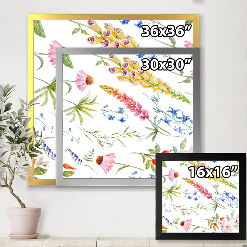 «Vibrant Summer Wildflowers I», reproduction sur toile, H 16 po x l 16 po x 1,5 po, Toile avec cadre noir