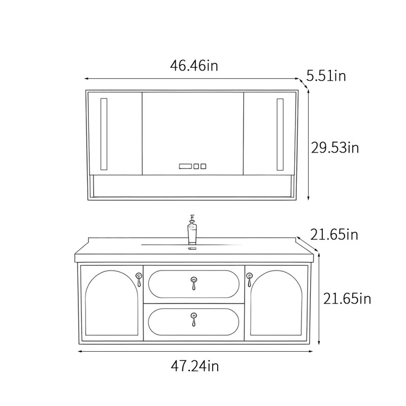 Chinese style bathroom cabinet light luxury, 21.65" H x 47.24" W x 21.65" D