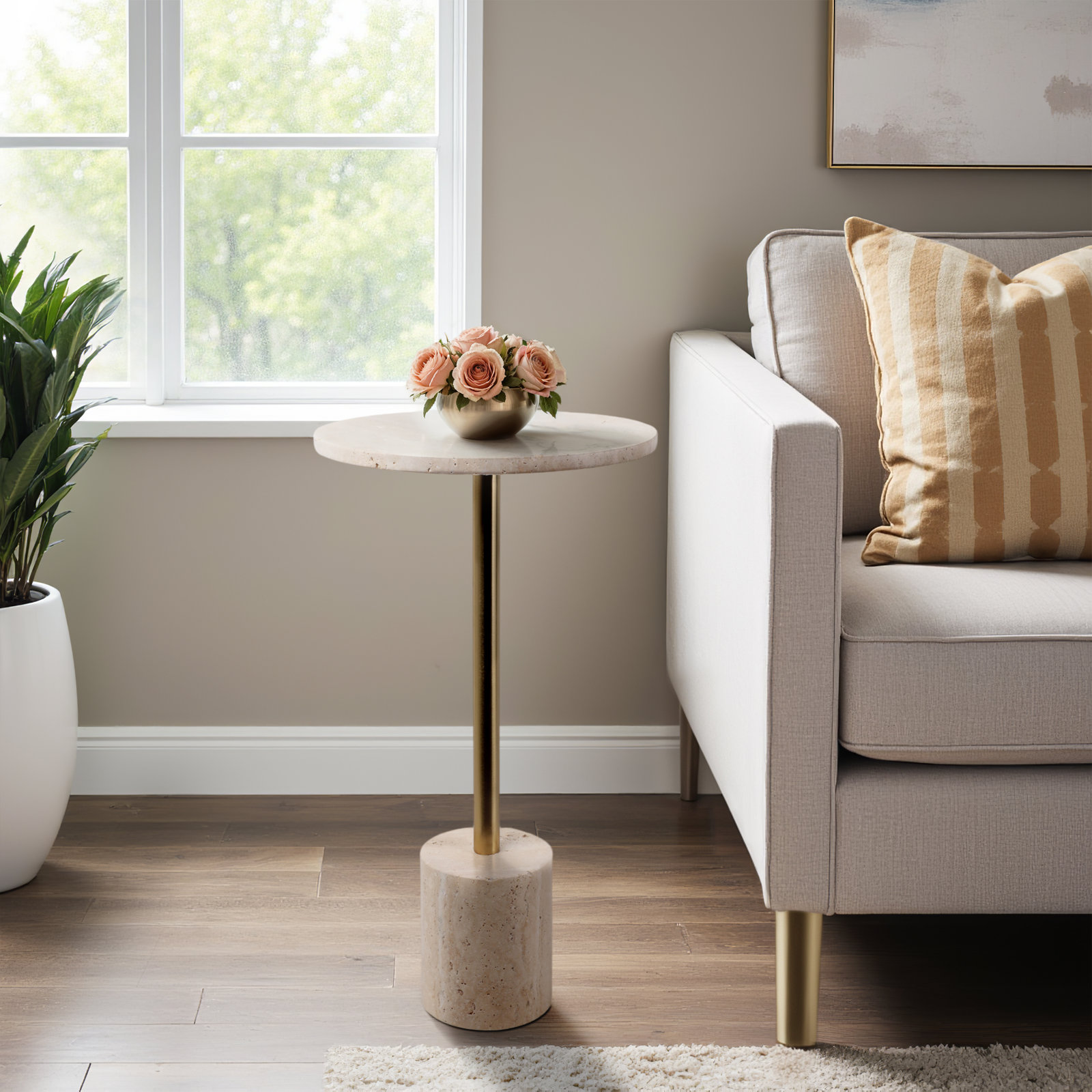 Arhna 12" Genuine Marble End Table, 10"W x 26"H x10"L 