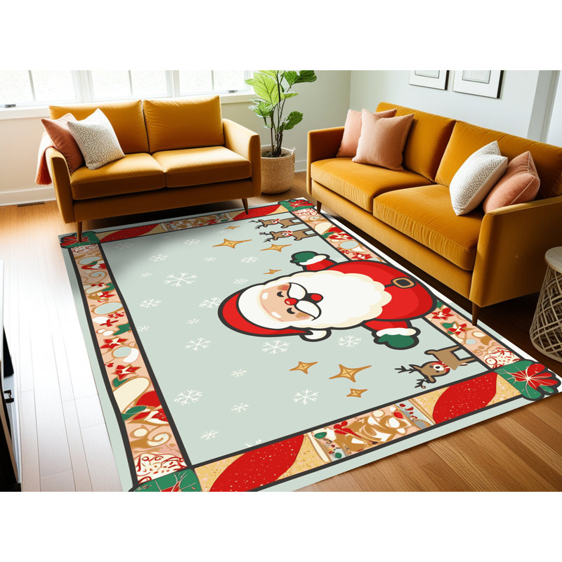 Tapis de vacances d'hiver de Noël lavable The Holiday Aisle®, Rectangulaire 7 pi x 10 pi