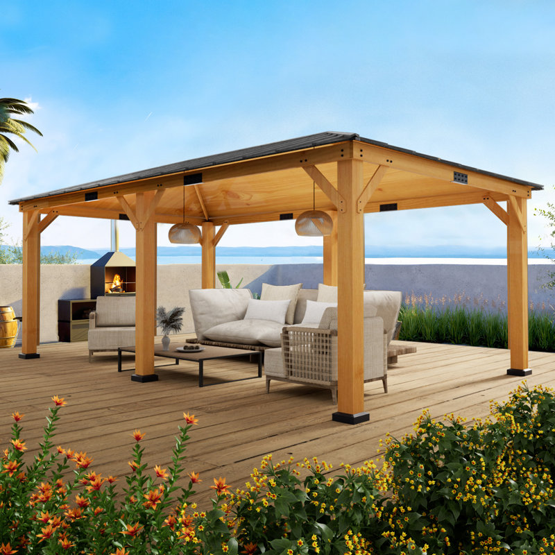 20 Ft. WX 12 Ft. Pro Series Asphalt Roof & Eco-Friendly Solid Spruce Wood Patio Gazebo