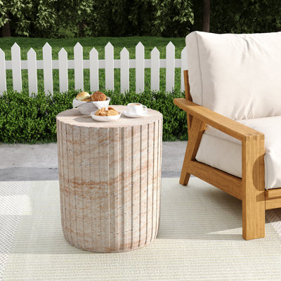 Table d'appoint en béton léger avec finition en travertin pour l'extérieur et l'intérieur | Idée de cadeau
