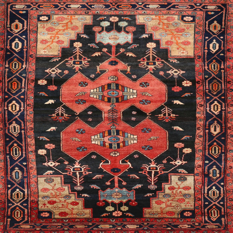 Tapis traditionnel noir / brun / rouge, Rond 6 pi