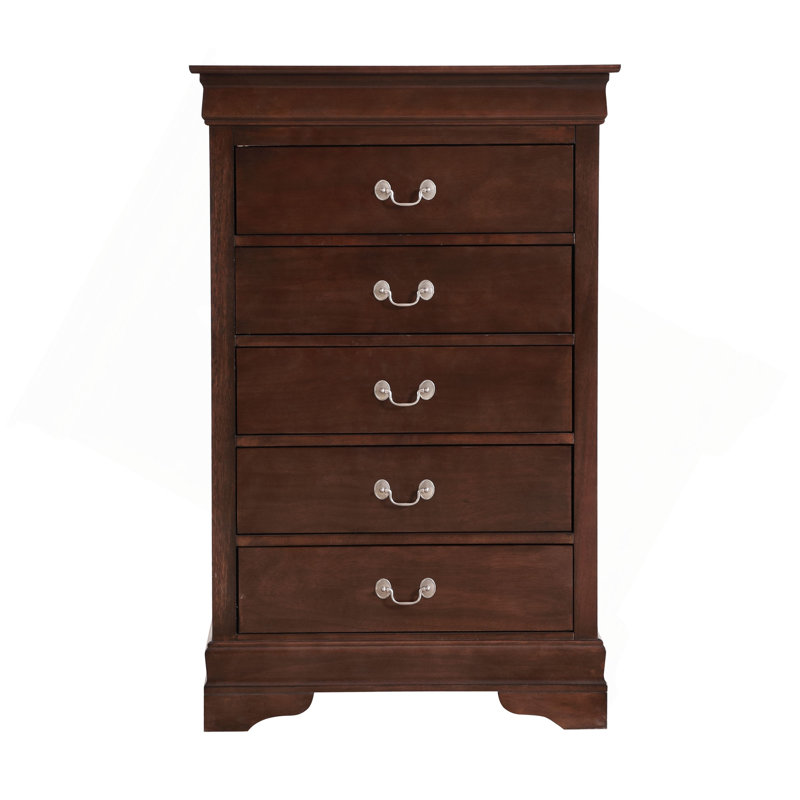 Commode verticale à 5 tiroirs avec poignées décoratives, H 48 po x l 31 po x P 16 po, Cappuccino