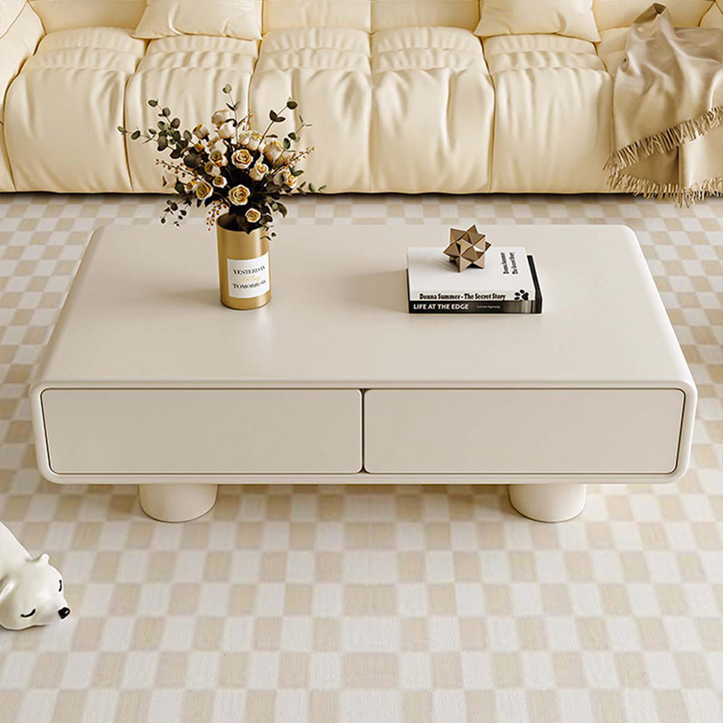 Table basse rectangulaire en bois manufacturé blanc crème, H 14,96 po x L 47,24 po x l 23,62 po