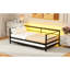 Lit de jour simple en métal noir avec lit à DEL et lit gigogne, charme industriel, lattes pour améliorer la stabilité du matelas, lit gigogne ajustable, fabrication, aucun sommier requis, idéal pour les chambres-1890703011