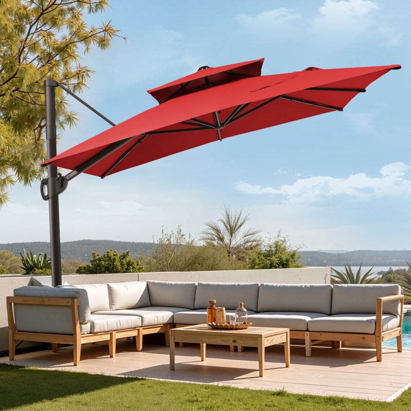 Jauhen 128' X 104'  Cantilever Umbrella, Weighted Base Does Not Include, Rouge