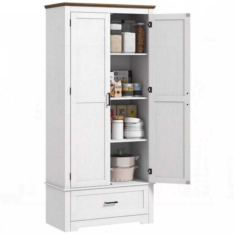 Armoire de rangement 69 po de style campagnard autoportant 69 po avec 2 portes, un tiroir et des tablettes réglables