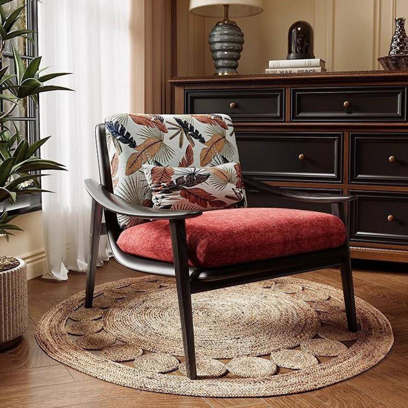 Fauteuil d'appoint simple de style français en chenille de lin et bois de coton de style français