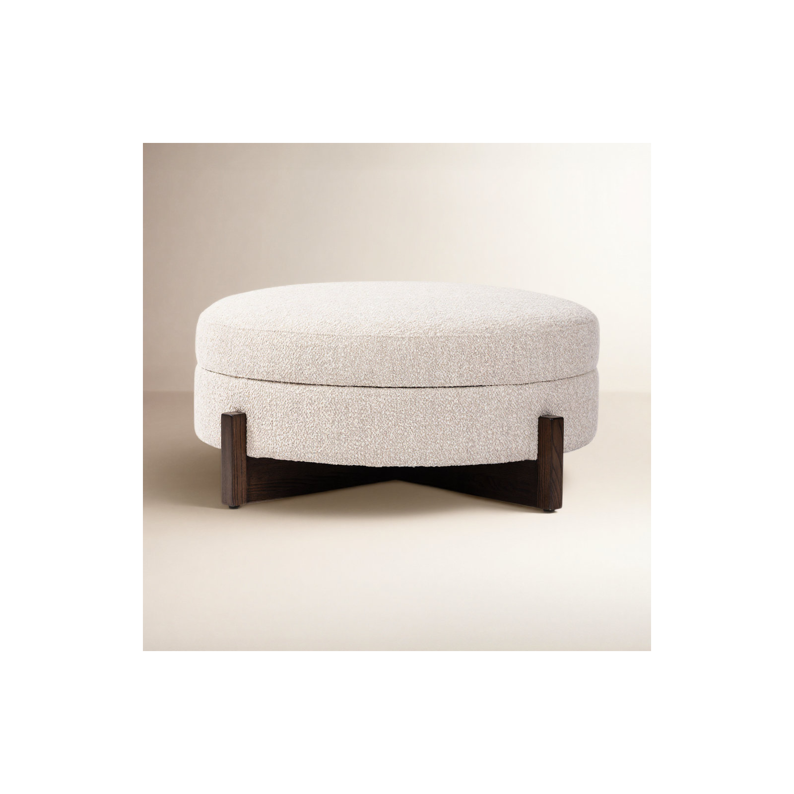 Regan 39" Wide Round Storage Ottoman, Saddle Fog Boucle, Dark Brown