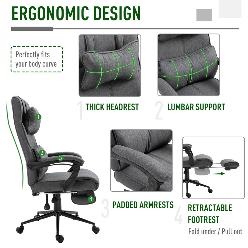 Gray High Back Swivel Fabric Task Chair with Headrest
