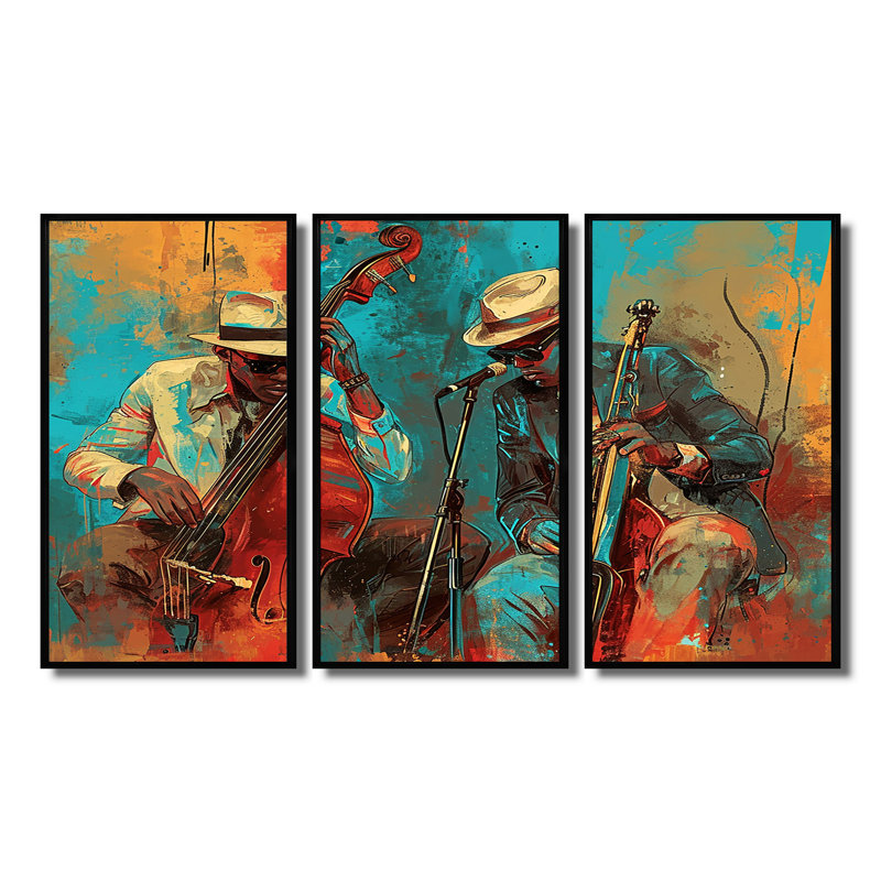 Maubray - ensemble de reproductions d'art mural musicien, Cadre flottant noir, H 40 po x l 60 po x P 1 po