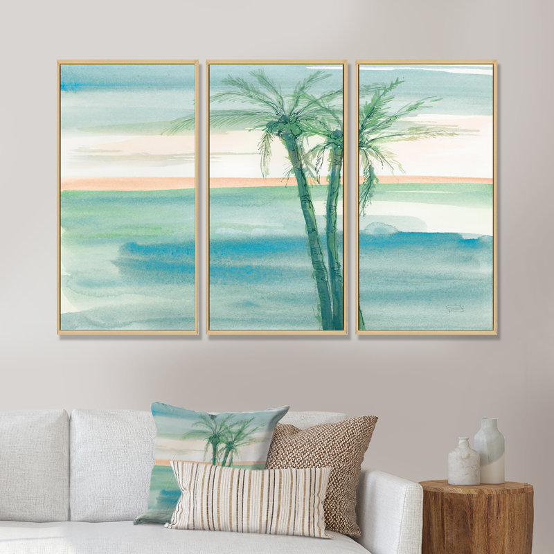 Peaceful Dusk II Tropical - ensemble d'art mural sur toile tropical encadré de 3, H 20 po x l 36 po x P 1 po, Brun