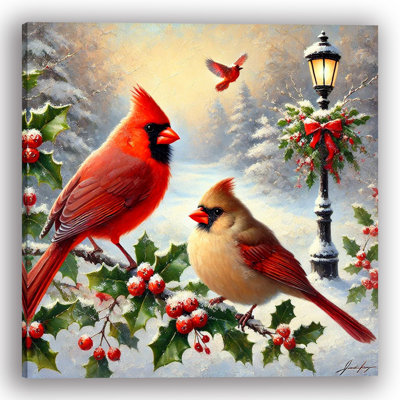 Yuletide Cardinals: Festive Holiday Birds Wrapped Canvas Print