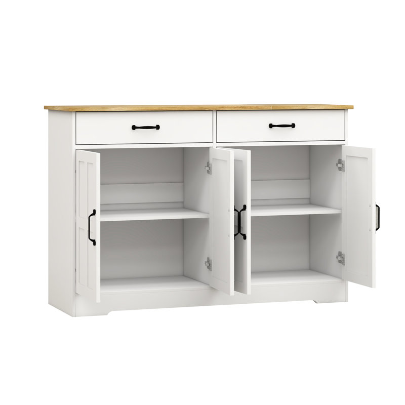 Buffet Style Blanc - 2 tiroirs, 4 portes. Polyvalent pour la salle à manger. , Peint. Buffet Stable Construction. Rangement spacieux