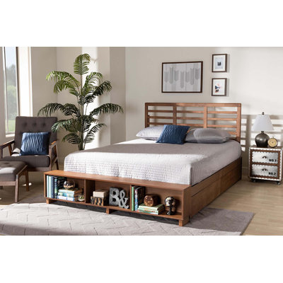 Arpin Slat Headboard Design Bed with Drawers and Shelves