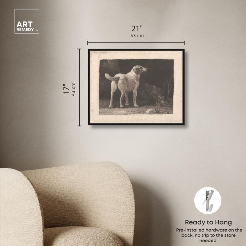 «Dog in Past Vintage» par Art Remedy, H 21 po x l 17 po, Cadre flottant noir