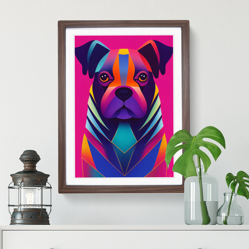 Striking Dog Abstract 1 Piece Single Picture Frame Wall Art, 34cm H x 25cm W x 2cm D, Brown Framed