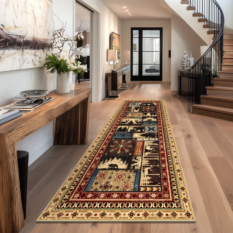 Tapis lavable anti-dérapant Cabin Brown Bear, Tapis de couloir 3 pi x 8 pi
