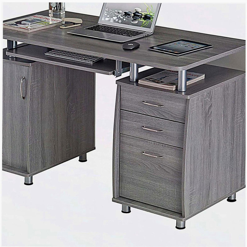Bureau d'ordinateur complet avec rangement, Gris