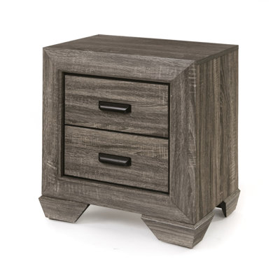 Gray Nightstand With Weathered Finish - 2 Generous Drawer Options, Metal Center Glides, Shaker Leg Design, Build, 3D Paper Veneer, Edge Treatment, 24" W X 27" H 17" D Grain Functional 2 Glide System,