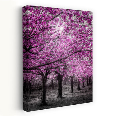 Magical Cherry Blossom Forest Dreamy Vibrant Abstract Cherry Forest Nature Wall Art
