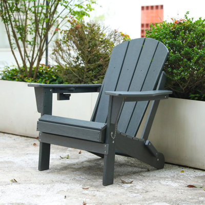 Chaise Adirondack pliante en PEHD avec porte-gobelet double - Chaise Adirondack en composite avec texture bois - Gris