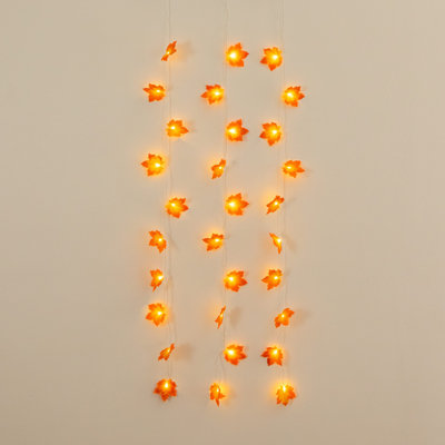 5 pi. Guirlande pré-éclairée d'automne avec feuille d'érable artificielle et 10 lumières DEL blanc chaud - Ensemble de 3