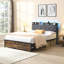 Cadre de lit double avec lumières à DEL et télécommande, tête de rangement, station de charge, chambre à coucher moderne, éclairage de structure, 2 tiroirs, style, fer à repasser, assemblage facile