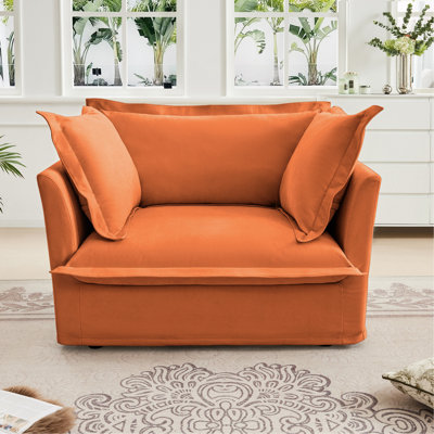 Slip-Covered Armchair With 1 Big Back Cushion And 2 Big Toss Pillows, Single Deep Seat Comfy Single Couch Sofa Multiple Large Soft Pillows