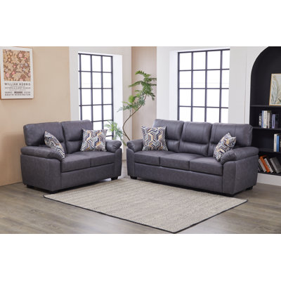 Ensemble de meubles de salon 2 pièces en similicuir moderne avec canapé et causeuse rembourrés avec coussins moelleux et accoudoirs à plateau-coussin