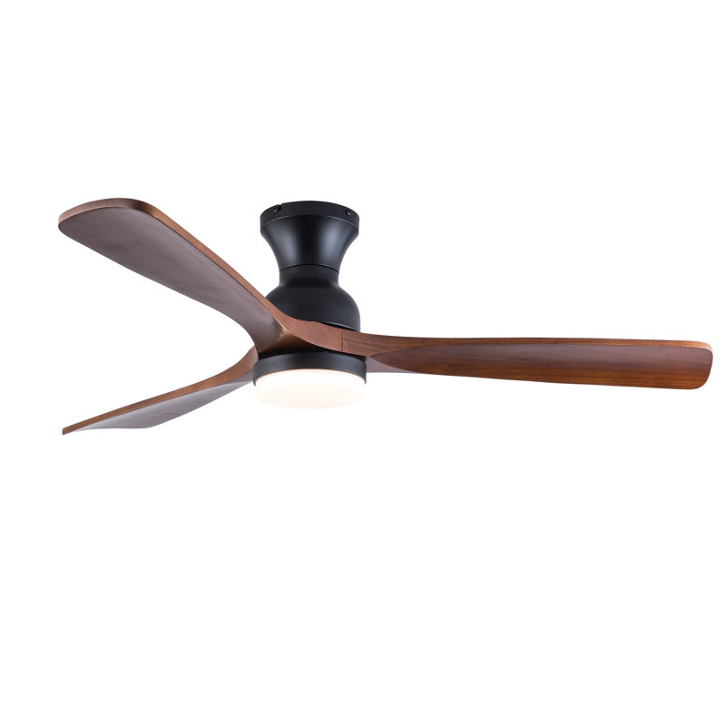 Hot sales Ventilateurs de plafond noirs modernes de 52 pouces avec lumières, 3 lumières DEL à intensité variable, 3 pales en bois massif avec moteur CC réversible