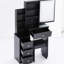 Petite coiffeuse avec tabouret rembourré et miroir tactile coulissant à écran tactile, réglage de la luminosité et de la luminosité, noir, table de conception américaine, choix de couleurs tactiles, tabouret, pour les espaces de vie
