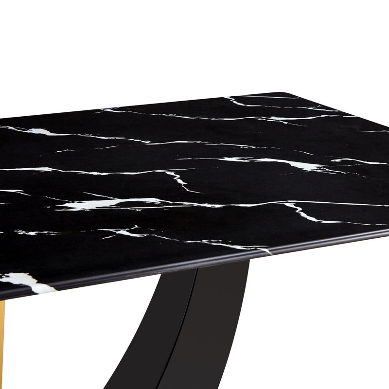 Table de salle à manger rectangulaire à texture de marbre minimaliste et luxueuse pour salle à manger, salon, terrasse, cuisine