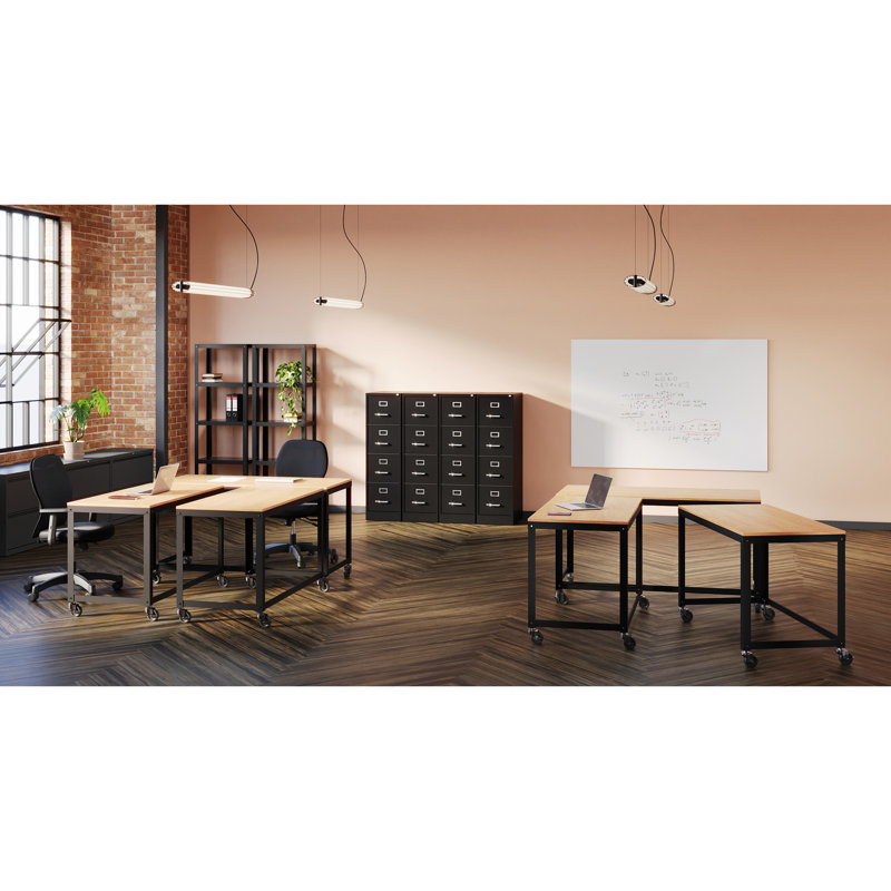 Bureau mobile en métal prêt à assembler avec plateau en stratifié de 48 pouces de largeur, Noir