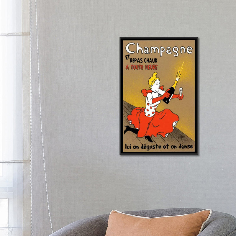 « hommage to lautrec », affiche rétro sur toile, H 26 po x l 18 po x P 1,5 po, Toile avec cadre noir, Pas de tapis