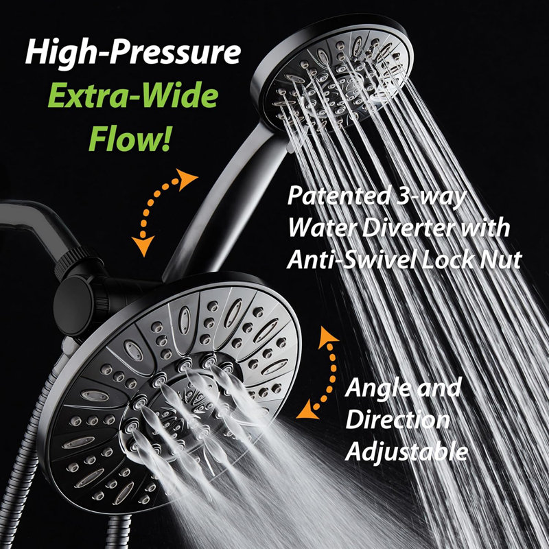 Dual 7" Rainfall Shower Combo - Matte Black Finish, 6 Settings, 2.5 Gpm