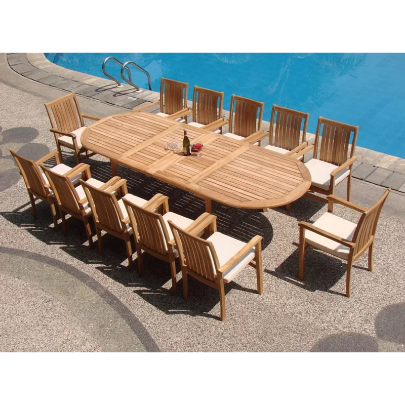 Majeic Luxurious Teak Dining Set, 30.5" H x 117" L x 40" W, 12