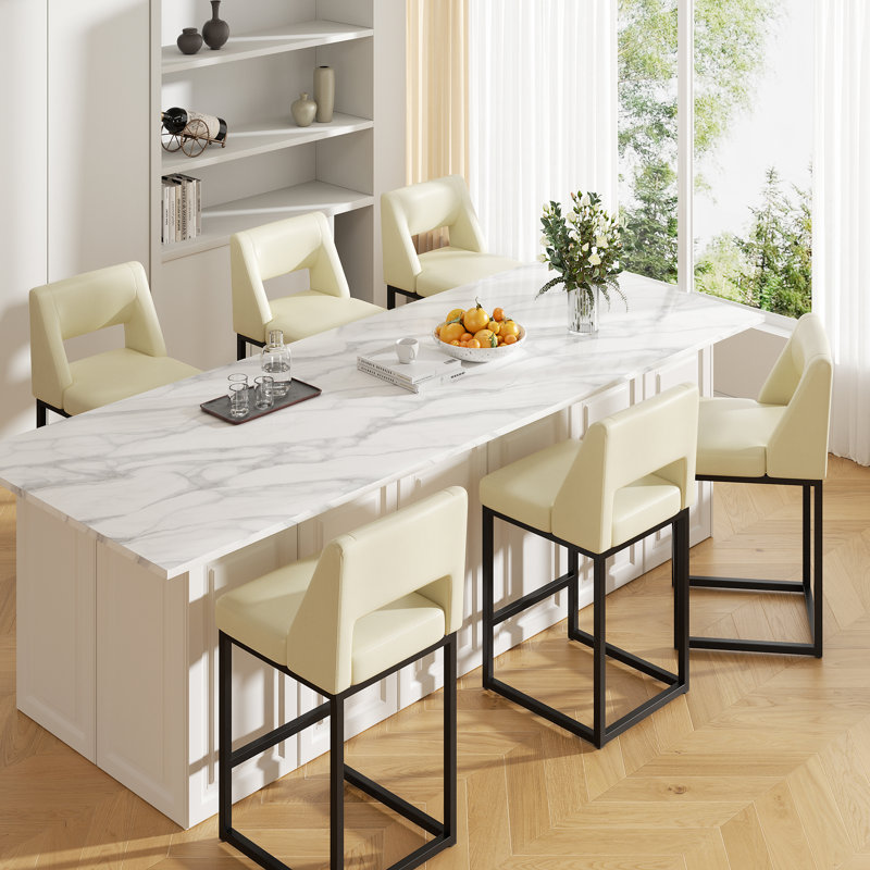 Upholstered Counter Height Bar Stool With Solid Wood Legs, 6, White