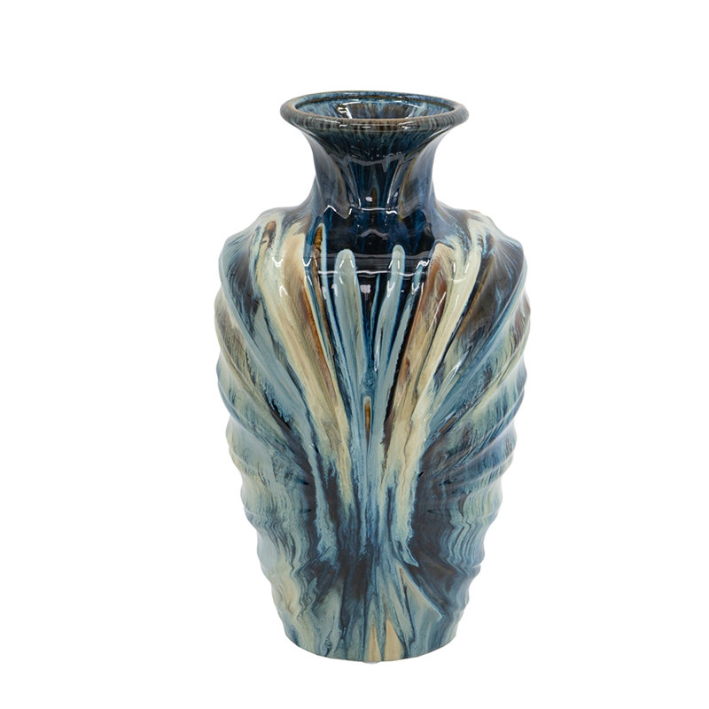 D8.7x15.5" Blue and Brown Reactive Glazed vase