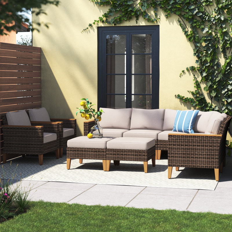 Ensemble de meubles de patio en osier 9 pièces Argyri, Beige
