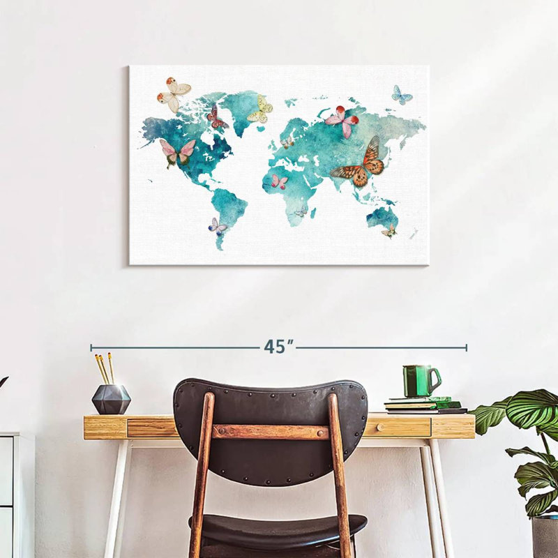 Carte du monde des papillons Aliaz, H 24 po x l 36 po